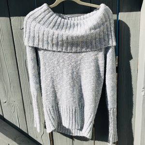 Soybu Blue Backless Off the Shoulder Wool Sweater